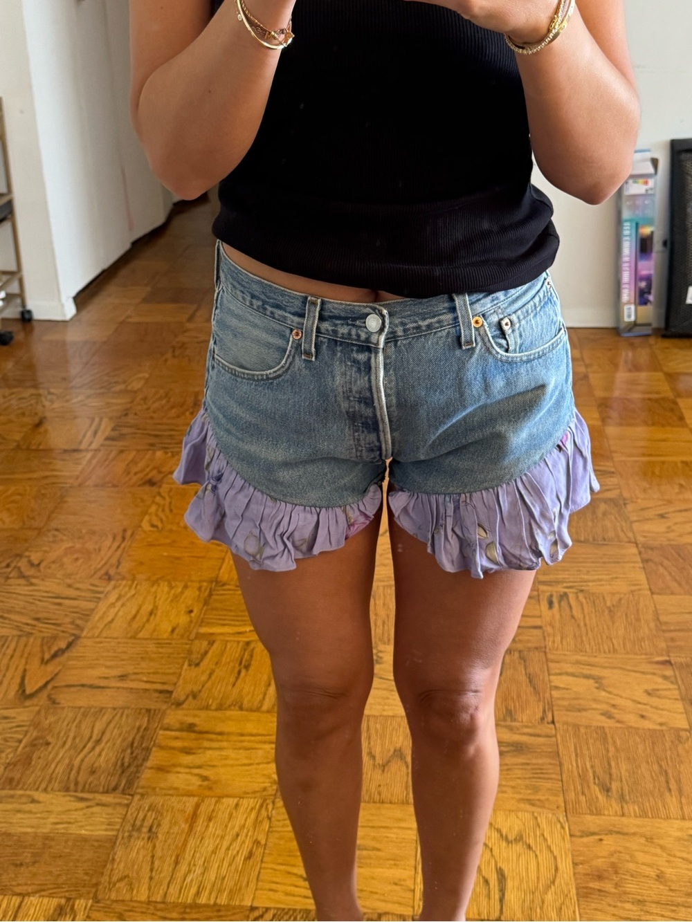 Vintage Levi Shorts with Lavender Ruffle Trim - Women's Casual Summer Shorts